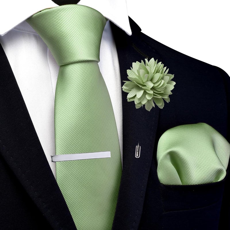 Branduce 3.15"（8cm） Solid Formal Tie and Pocket Square Plain Necktie Lapel Pin and Tie Clip Set for Men - Image 2